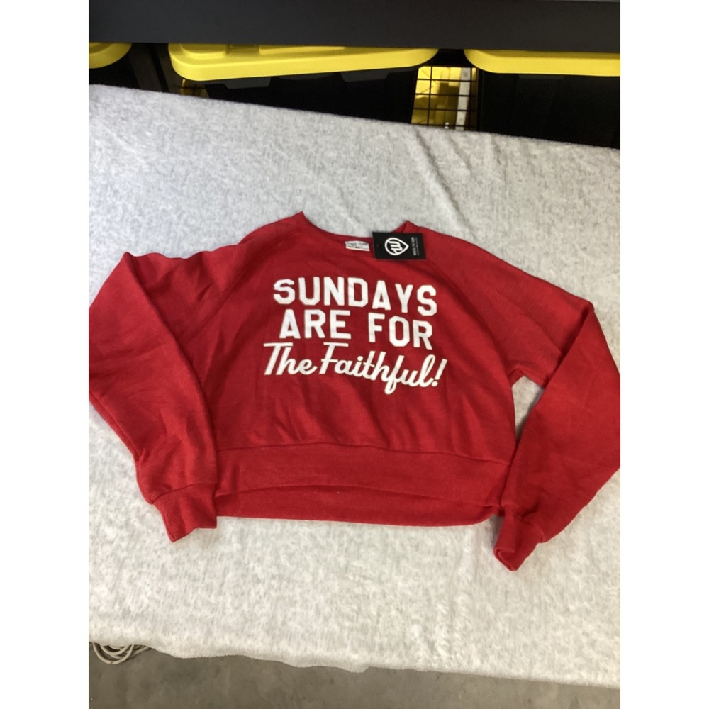 Where I'm From Sundays‎ Are For The Faithful Red Cropped Sweatshirt Medium NEW